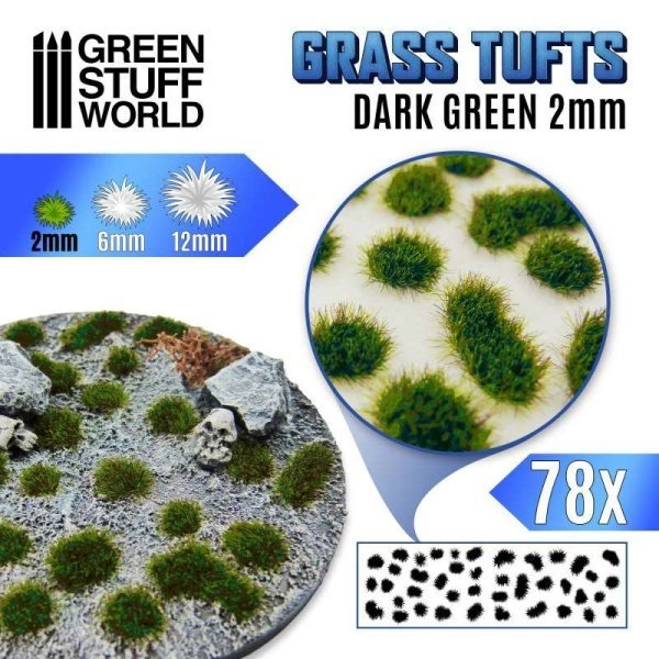 Green Stuff World - Touffes d'herbe - 2mm - Auto-Adhésif - Vert foncé