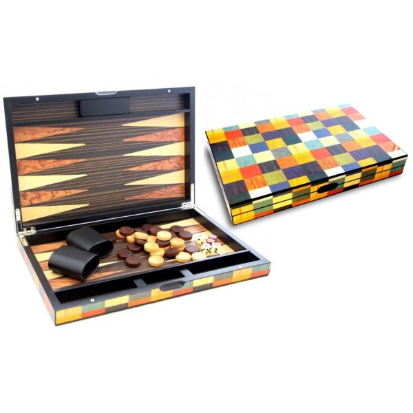 Backgammon marqueté Arlequin 38cm – Image 2