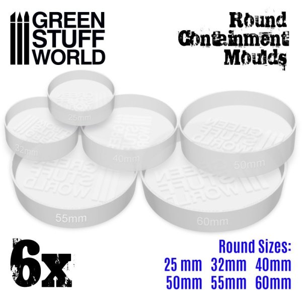 Green Stuff World - 6x Moules Endiguement blancs translucides pour Socles - Ronds
