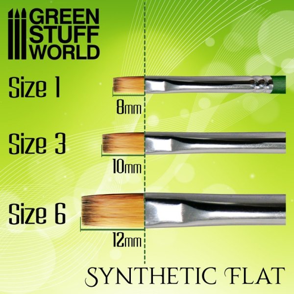 Green Stuff World - Green Series Flat Synthetic Brush Size 3 / Pinceau Synthétique Plat Taille 3 – Image 2