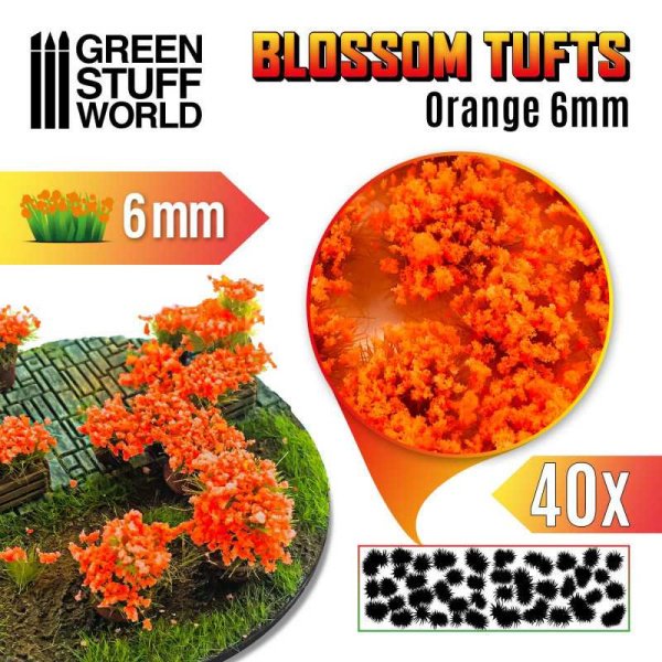 Green Stuff World - Touffes de Fleurs - 6mm - Auto-Adhésif - Fleurs Oranges