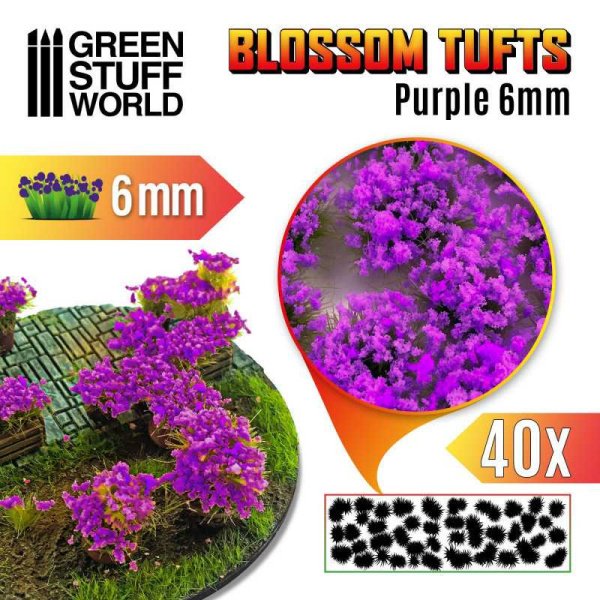 Green Stuff World - Touffes de Fleurs - 6mm - Auto-Adhésif - Fleurs Violettes