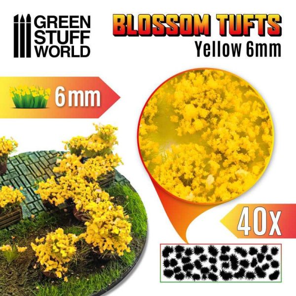 Green Stuff World - Touffes de Fleurs - 6mm - Auto-Adhésif - Fleurs Jaunes