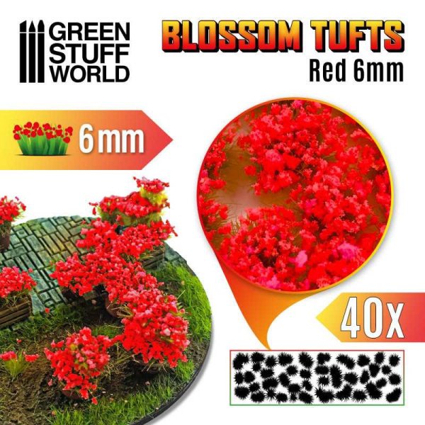 Green Stuff World - Touffes de Fleurs - 6mm - Auto-Adhésif - Fleurs Rouges