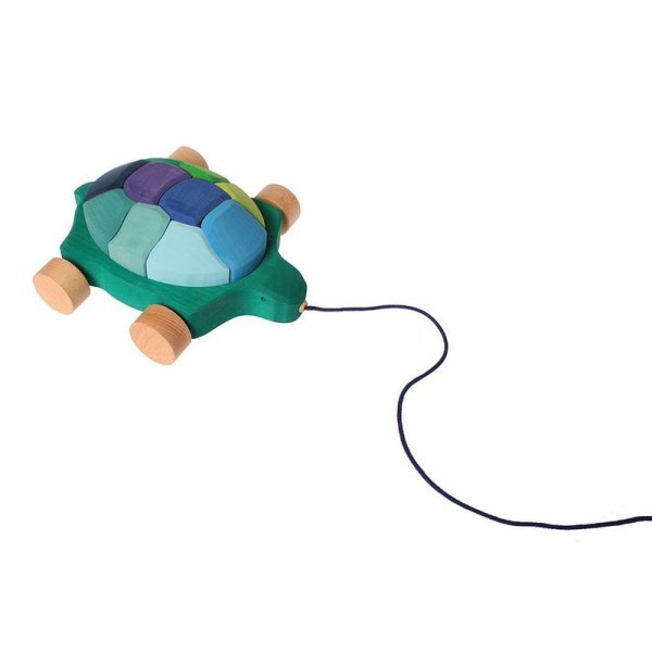 Jouet à Tirer - Tortue verte avec 10 blocs