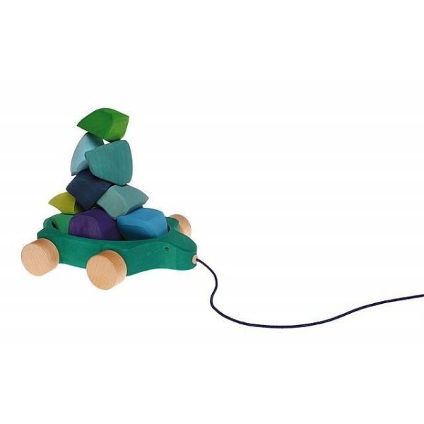 Jouet à Tirer - Tortue verte avec 10 blocs – Image 2