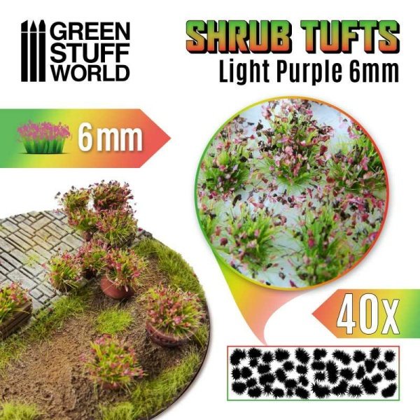 Green Stuff World - Touffes de Buissons - 6mm - Auto-Adhésif - Pourpre clair