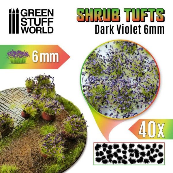 Green Stuff World - Touffes de Buissons - 6mm - Auto-Adhésif - Violet foncé