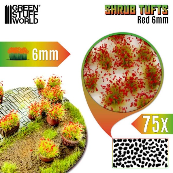 Green Stuff World - Touffes de Buissons 6mm Auto-Adhésif - Rouge