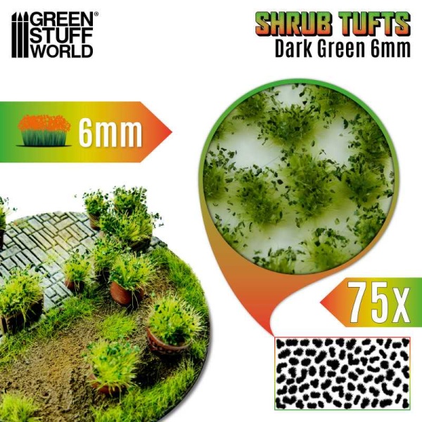 Green Stuff World - Touffes de Buissons 6mm Auto-Adhésif - Vert foncé